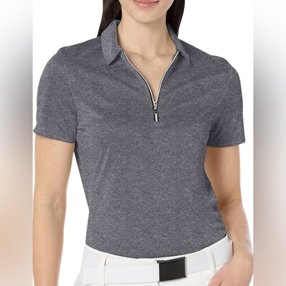 Callaway Heather Black Gray 1/4 Zip Short Sleeve Golf Polo